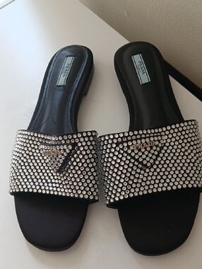 Prada Black Crystal-Embellished Slide Mules